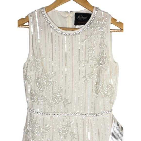 Mac Duggal 70260 Dress Striped Floral Embellished Sleeveless Midi White Size 2 - Picture 7 of 11